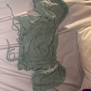 Sage green puff sleeves rushed top size large